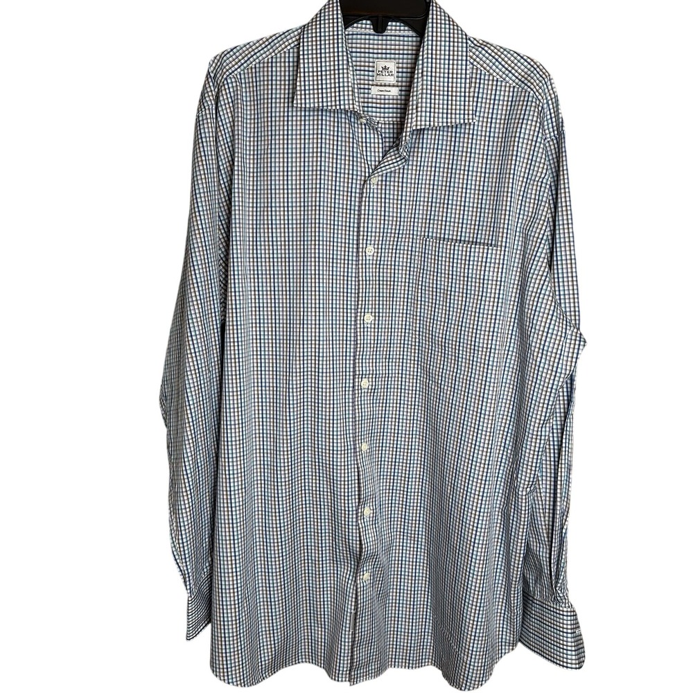 Peter Millar‎ Men's Crown Finish Sz XL L/S Button Down Cotton Plaid Dress Shirt